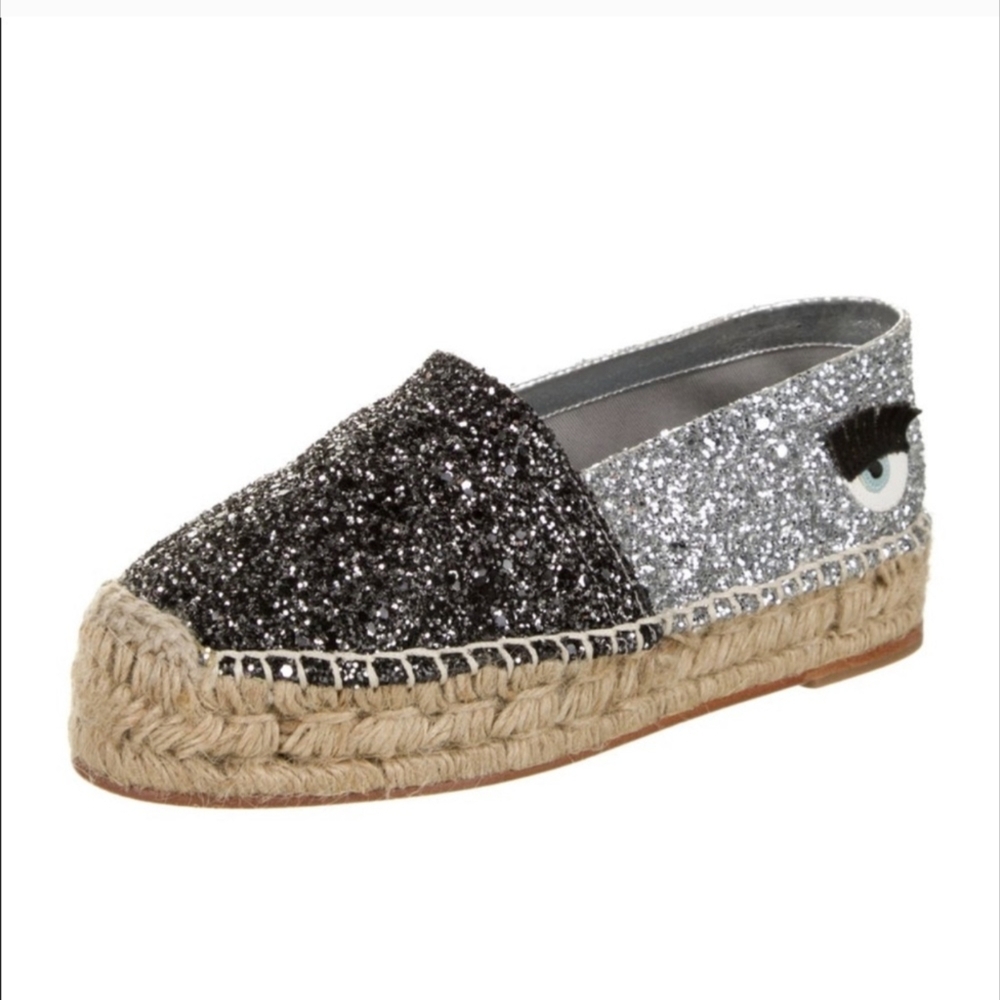 Chiara Ferragni Made in Spain Glitter Eye Espadrilles Loafers Size 38